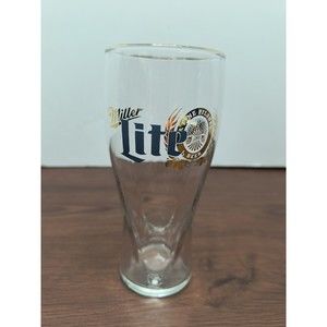 Miller Lite Beer Fine Pilsner Beer Drinking Bar Glass GOLD Rim 8" tall